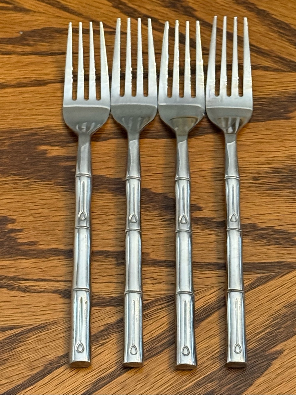Hampton Forge MCM Bamboo 4 Dinner Forks Stainless Flatware